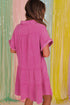Mineral Wash Crinkle Split Neck Raw Hem Tiered Dress